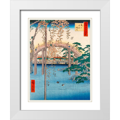 Wisteria at Kameido Tenjin Shrine White Modern Wood Framed Art Print with Double Matting by Hiroshige, Ando