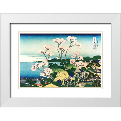 Goten-yama Hill at Shinagawa circa 1830 White Modern Wood Framed Art Print with Double Matting by Hokusai