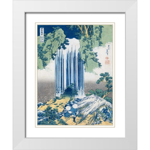 The Yoro Falls ca. 1830-1831 White Modern Wood Framed Art Print with Double Matting by Hokusai