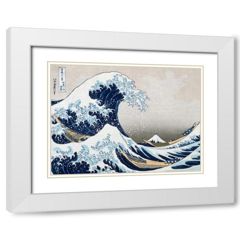 The Wave off Kanagawa White Modern Wood Framed Art Print with Double Matting by Hokusai