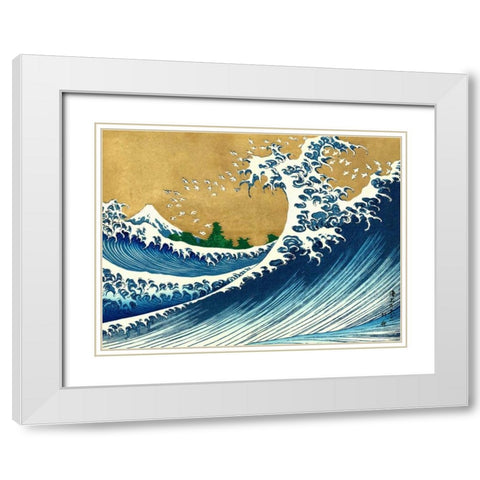 The Big Wave-from 100 views of Mt. Fuji White Modern Wood Framed Art Print with Double Matting by Hokusai
