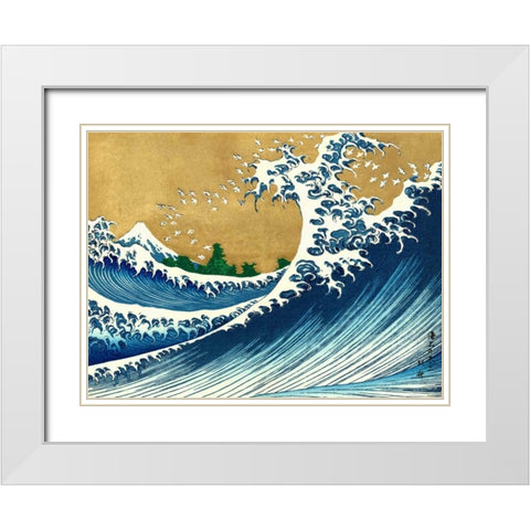 The Big Wave-from 100 views of Mt. Fuji White Modern Wood Framed Art Print with Double Matting by Hokusai