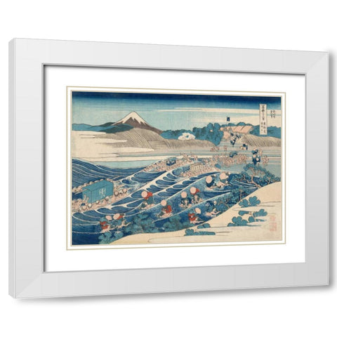 Fuji Seen from Kanaya on the Tokaido (From 36 Views of Mount Fuji) White Modern Wood Framed Art Print with Double Matting by Hokusai, Katsushika
