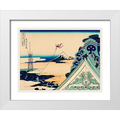 Temple at Asakusa in the Eastern Capital White Modern Wood Framed Art Print with Double Matting by Hokusai, Katsushika