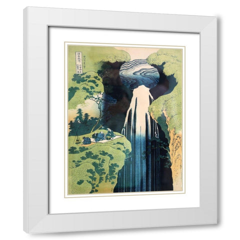 Kamida-Ga-Taki Waterfall White Modern Wood Framed Art Print with Double Matting by Hokusai, Katsushika
