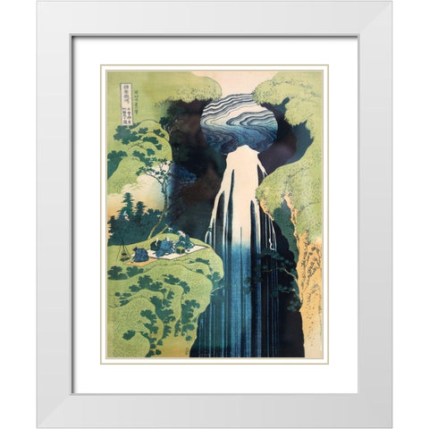 Kamida-Ga-Taki Waterfall White Modern Wood Framed Art Print with Double Matting by Hokusai, Katsushika