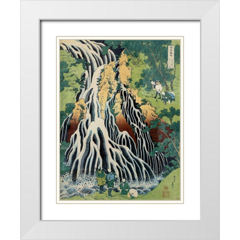 Kirifuki-No-Taki Waterfall White Modern Wood Framed Art Print with Double Matting by Hokusai, Katsushika