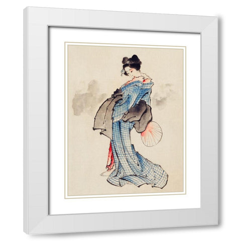 Courtesan White Modern Wood Framed Art Print with Double Matting by Hokusai, Katsushika