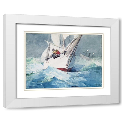 Reefing sails around Diamond Shoals, Cape Hatteras White Modern Wood Framed Art Print with Double Matting by Homer, Winslow