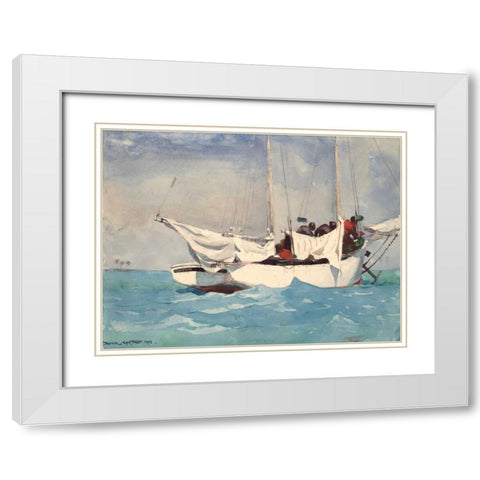 Key West, Hauling Anchor White Modern Wood Framed Art Print with Double Matting by Homer, Winslow