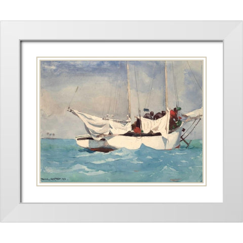 Key West, Hauling Anchor White Modern Wood Framed Art Print with Double Matting by Homer, Winslow