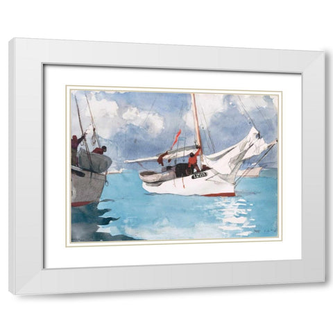 Fishing Boats, Key West White Modern Wood Framed Art Print with Double Matting by Homer, Winslow