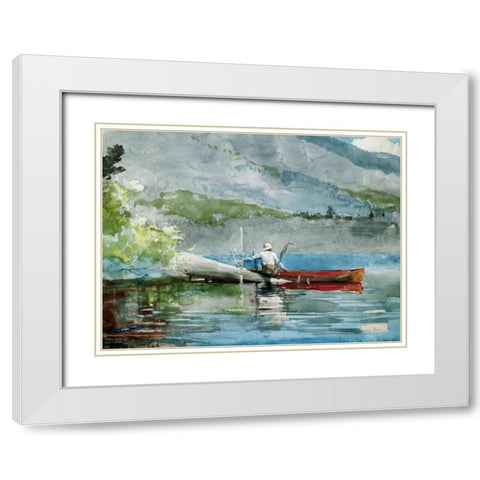 The Red Canoe  White Modern Wood Framed Art Print with Double Matting by Homer, Winslow
