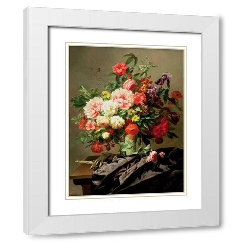 Peonies Poppies and Roses White Modern Wood Framed Art Print with Double Matting by Robbe, Henri