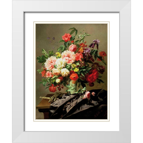Peonies Poppies and Roses White Modern Wood Framed Art Print with Double Matting by Robbe, Henri