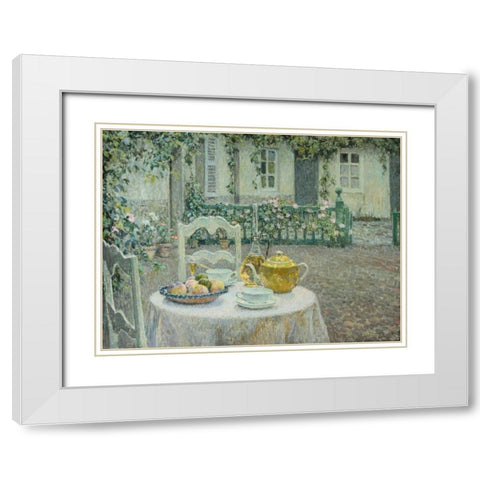 The Pink Tablecloth White Modern Wood Framed Art Print with Double Matting by Le Sidaner, Henri