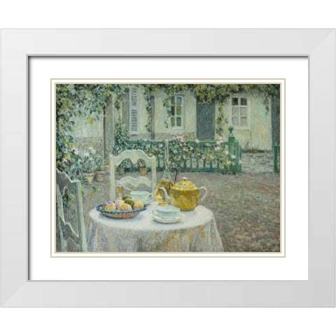 The Pink Tablecloth White Modern Wood Framed Art Print with Double Matting by Le Sidaner, Henri