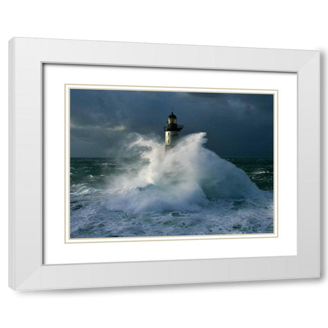 Phare d Ar-Men White Modern Wood Framed Art Print with Double Matting by Guichard, Jean