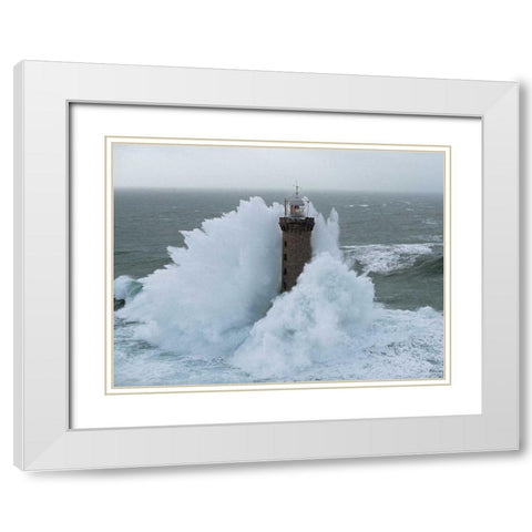 Phare de Kereon White Modern Wood Framed Art Print with Double Matting by Guichard, Jean