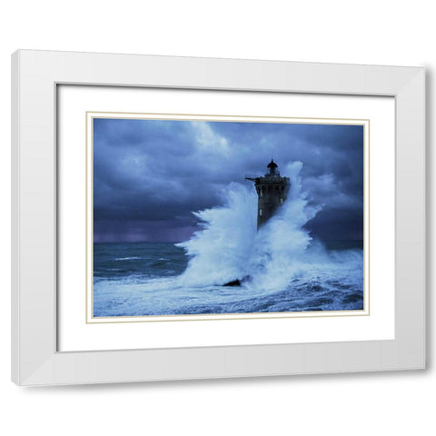 Phare du Four Bretagne White Modern Wood Framed Art Print with Double Matting by Guichard, Jean