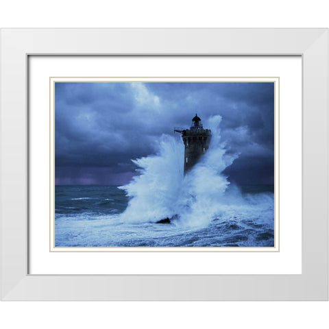 Phare du Four Bretagne White Modern Wood Framed Art Print with Double Matting by Guichard, Jean