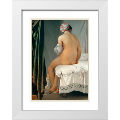La Baigneuse Valpincon White Modern Wood Framed Art Print with Double Matting by Ingres, Jean-Auguste-Dominique