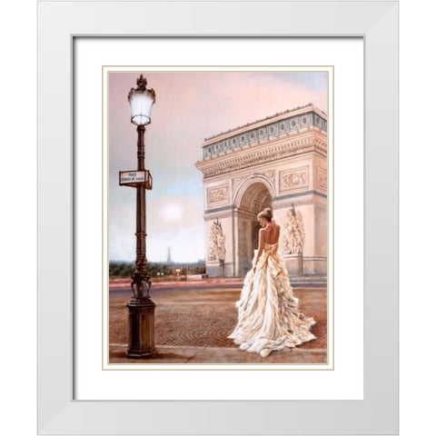 Romance in Paris II White Modern Wood Framed Art Print with Double Matting by Silver, John