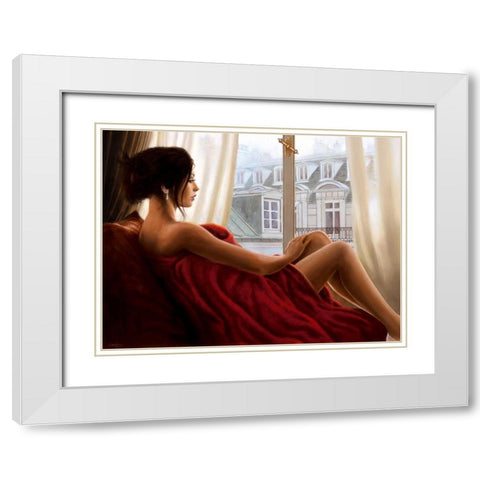 At the window White Modern Wood Framed Art Print with Double Matting by Silver, John