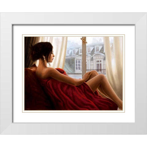 At the window White Modern Wood Framed Art Print with Double Matting by Silver, John
