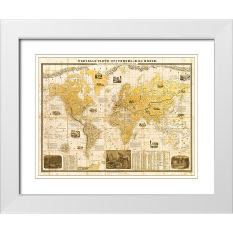 Gilded 1859 Map of the World White Modern Wood Framed Art Print with Double Matting by Joannoo