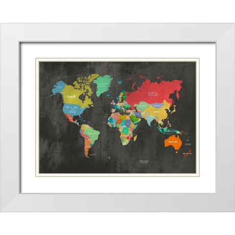 Modern Map of the World - Chalkboard White Modern Wood Framed Art Print with Double Matting by Joannoo