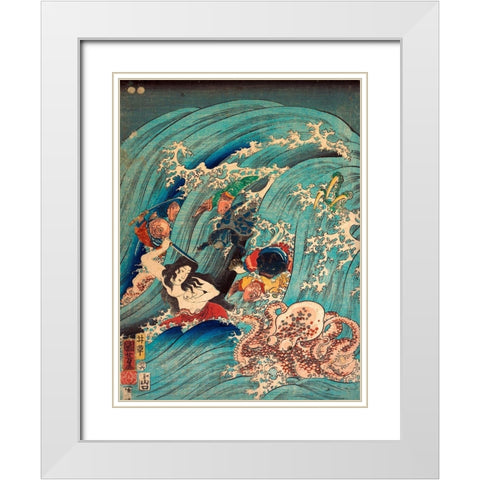 Recovering a jewel from the palace of the dragon king I White Modern Wood Framed Art Print with Double Matting by Utagawa, Kuniyoshi