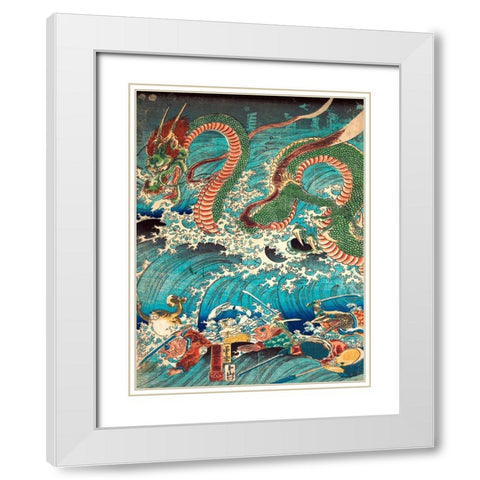 Recovering a jewel from the palace of the dragon king II White Modern Wood Framed Art Print with Double Matting by Utagawa, Kuniyoshi