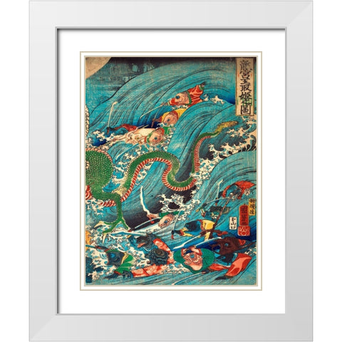 Recovering a jewel from the palace of the dragon king III White Modern Wood Framed Art Print with Double Matting by Utagawa, Kuniyoshi