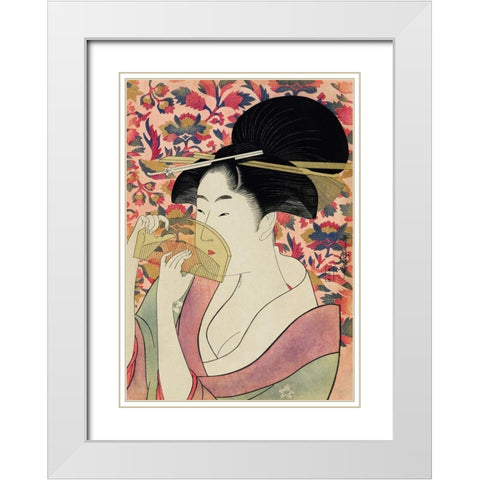 Courtesan  White Modern Wood Framed Art Print with Double Matting by Utamaro, Kitagawa