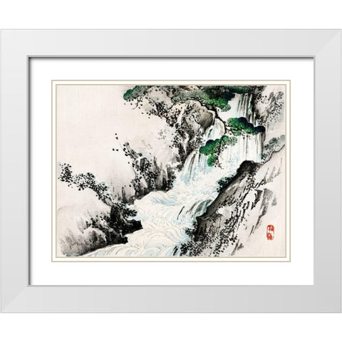 Waterfall White Modern Wood Framed Art Print with Double Matting by Bairei, Kono