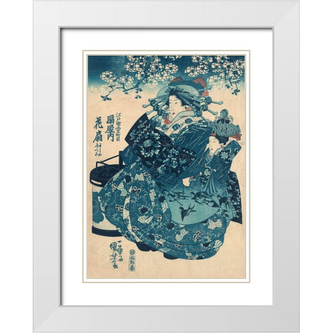The Courtesan Hanao of Ogi-ya  White Modern Wood Framed Art Print with Double Matting by Kuniyoshi, Utagawa