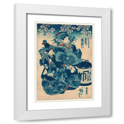 Tamaya uchi Usugumo White Modern Wood Framed Art Print with Double Matting by Kuniyoshi, Utagawa