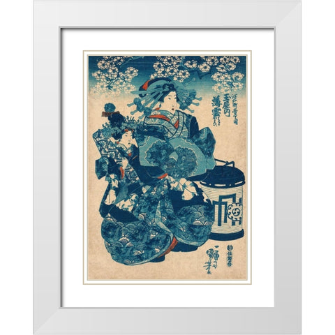 Tamaya uchi Usugumo White Modern Wood Framed Art Print with Double Matting by Kuniyoshi, Utagawa