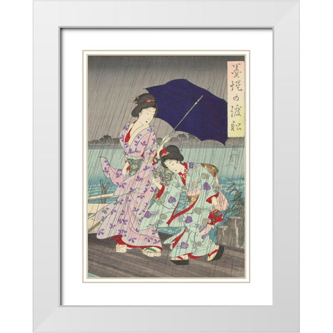 Between the banks of the Sumida Bokutei II White Modern Wood Framed Art Print with Double Matting by Chikanobu, Yoshu (Hashimoto)