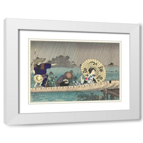 Between te banks of the Sumida Bokutei I White Modern Wood Framed Art Print with Double Matting by Chikanobu, Yoshu (Hashimoto)