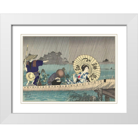 Between te banks of the Sumida Bokutei I White Modern Wood Framed Art Print with Double Matting by Chikanobu, Yoshu (Hashimoto)