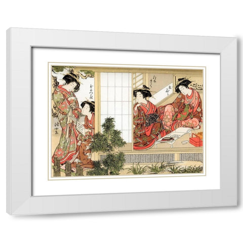 Japanese Beauties, 1776  White Modern Wood Framed Art Print with Double Matting by Shunsho, Katsukawa