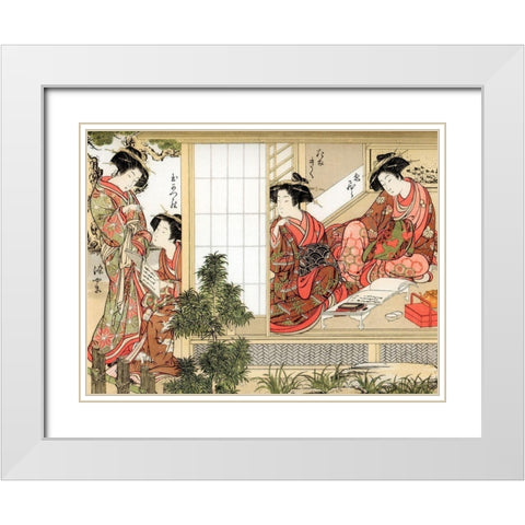 Japanese Beauties, 1776  White Modern Wood Framed Art Print with Double Matting by Shunsho, Katsukawa