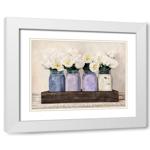 Tulips in Mason Jars White Modern Wood Framed Art Print with Double Matting by Thomlinson, Jenny