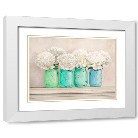 Peonies in Mason Jars White Modern Wood Framed Art Print with Double Matting by Thomlinson, Jenny