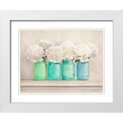Peonies in Mason Jars White Modern Wood Framed Art Print with Double Matting by Thomlinson, Jenny