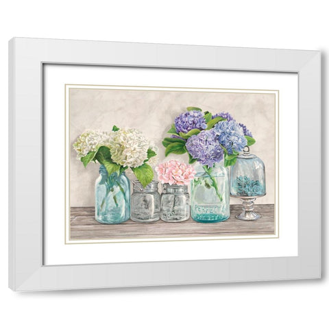 Flowers in Mason Jars (detail) White Modern Wood Framed Art Print with Double Matting by Jenny, Thomlinson