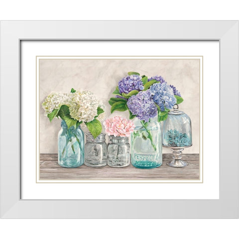 Flowers in Mason Jars (detail) White Modern Wood Framed Art Print with Double Matting by Jenny, Thomlinson