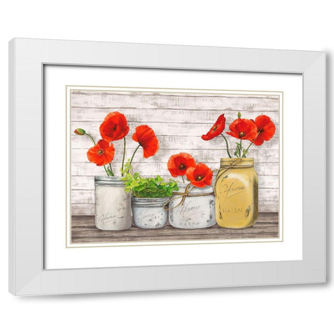 Poppies in Mason Jars (detail) White Modern Wood Framed Art Print with Double Matting by Jenny, Thomlinson